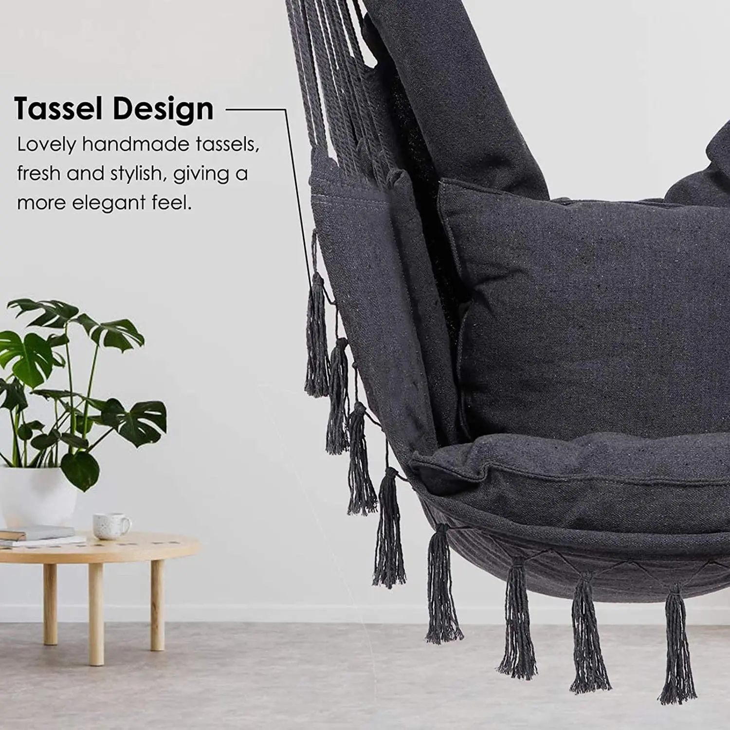 Hammock Chair Swing Hanging Chairs Rope Swing Seat with 2 Pillows and Stick Perfect for Outdoor/Indoor