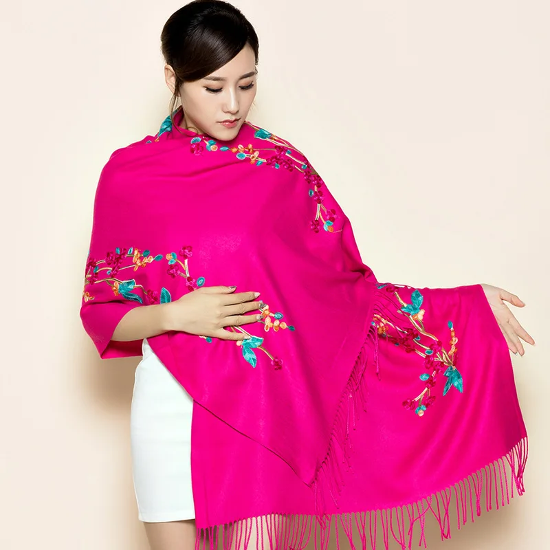 Chinese embroidery embroidery scarf women autumn winter ethnic style cashmere fringe embroidery thick warm shawl