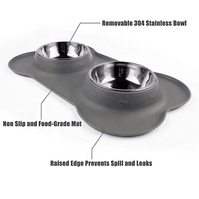 Non Spill Amazon Hot Selling Customize Logo Double Stainless Steel Portable Pet Dog Water Print Dog Supply Bowl