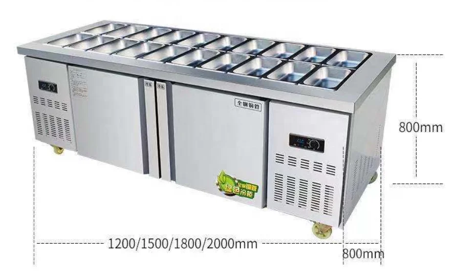Salad table commercial slotted refrigerated fruit refrigerator freezer pizza workbench cold dish display cabinet chiller