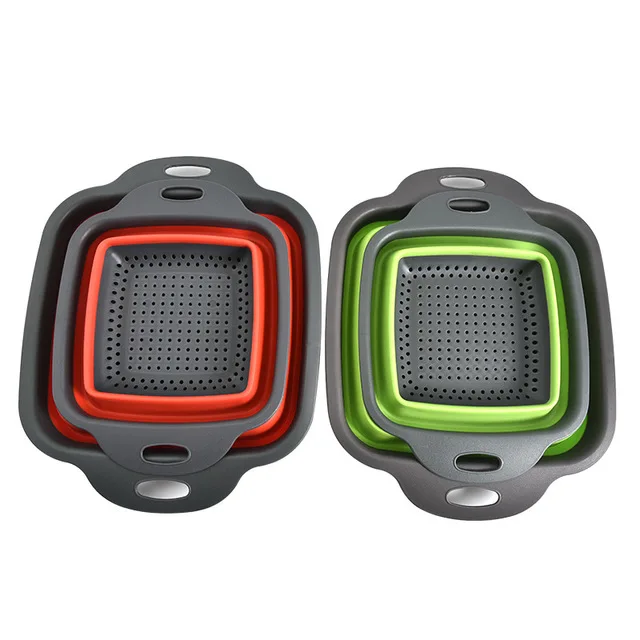 Amazon Wholesale 2pcs Collapsible Colander Kitchen Vegetable Fruit Foldable Large Plastic Colander 50cm