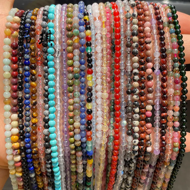 Wholesale 2mm 3mm Small Round Natural Stone Beads Amethyst Agate Crystal Beads For Bracelet Necklace Making