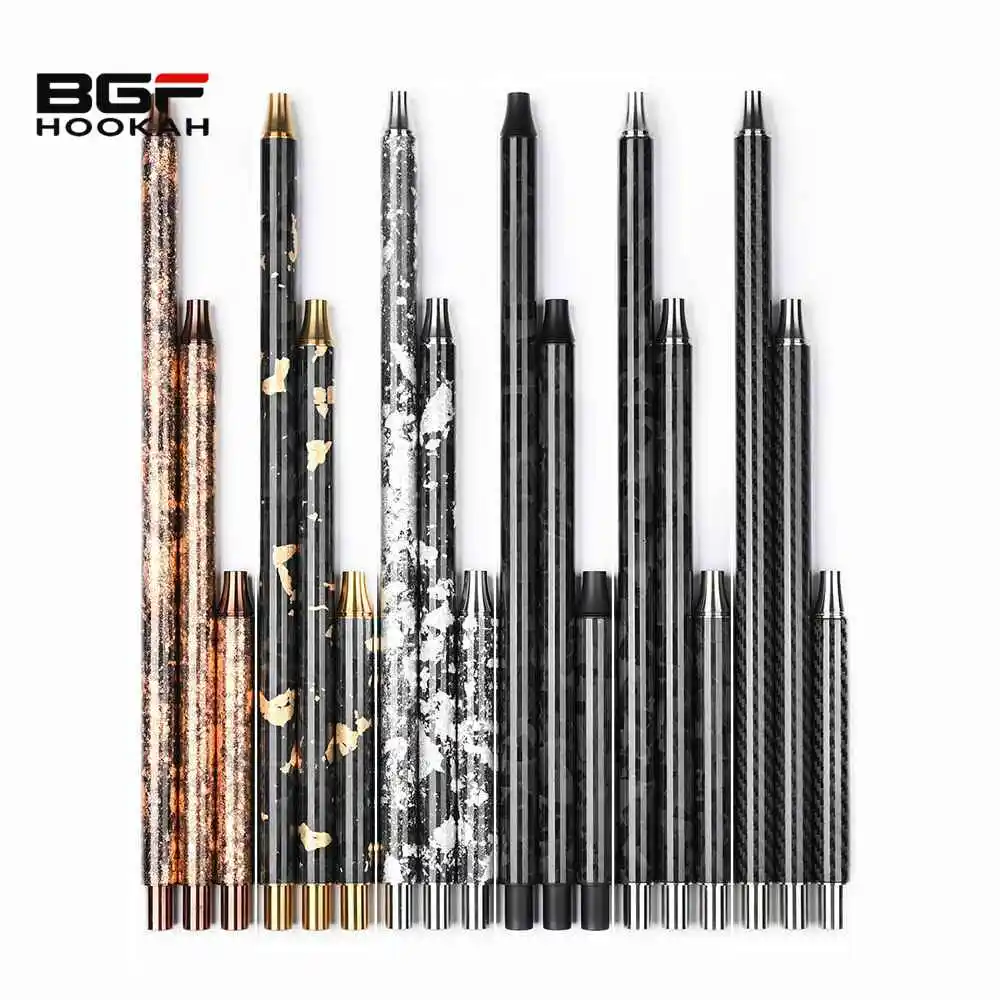2023 Premium 17CM 30CM 40CM Long Hookah Mouthpiece Accessories Carbon Fiber Handle Shisha Pipe Stainless Steel Hookah Handle