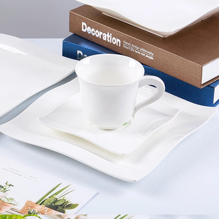 CANHUI Manufactory Supply Crockery Porcelain Serving Dinnerware set Hotel Restaurant Square Ceramic Tableware White Dinner Set