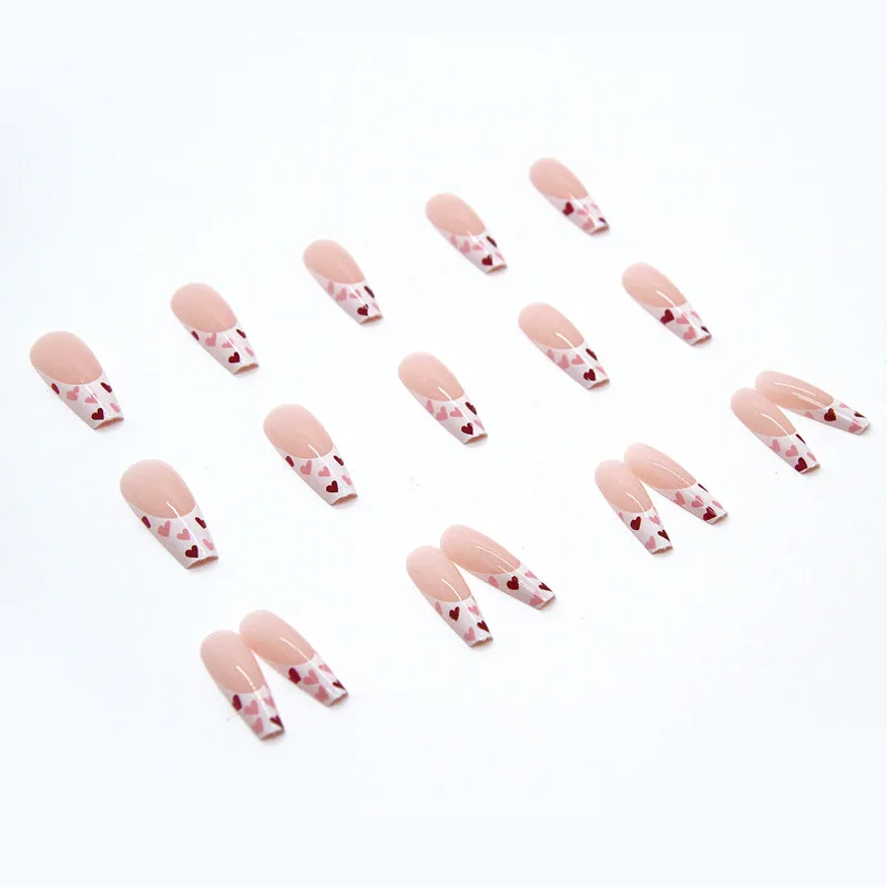 High Quality Mix Design ABS Heart Shape Press On Nail With Golden Glitter Medium Long Coffin Glitter False Nails