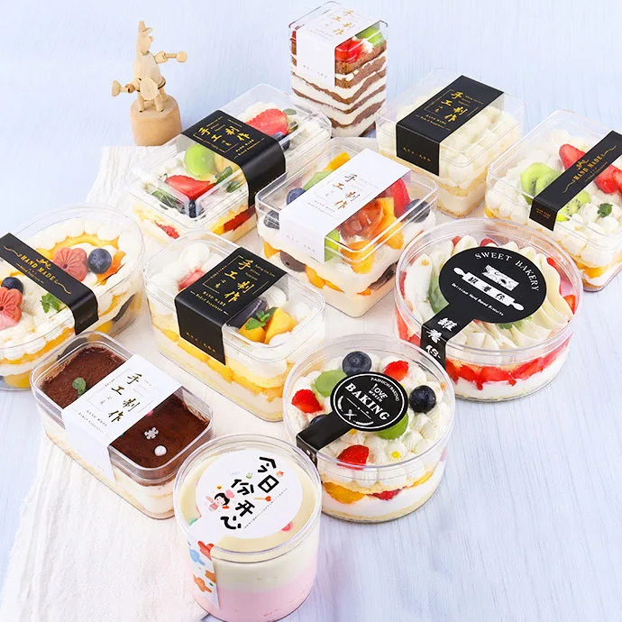 IMEE Fancy PPS Transparent Plastic Tiramisu Container Packaging Disposable Mousse Cake  Box Portable Dessert Container Box