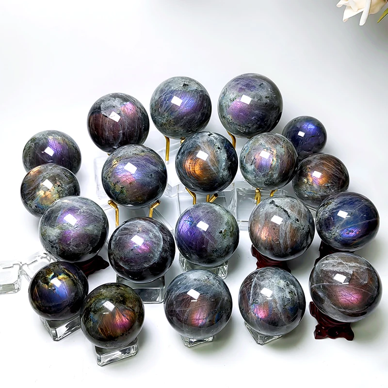 Hot Sale Natural Crystal  labradorite purple flash high quality purple labradorite Sphere For fengshui