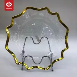 hot sale wholesale eco-friend reusable gold diamond rim round  plastic acrylic charger plates for dinner wedding