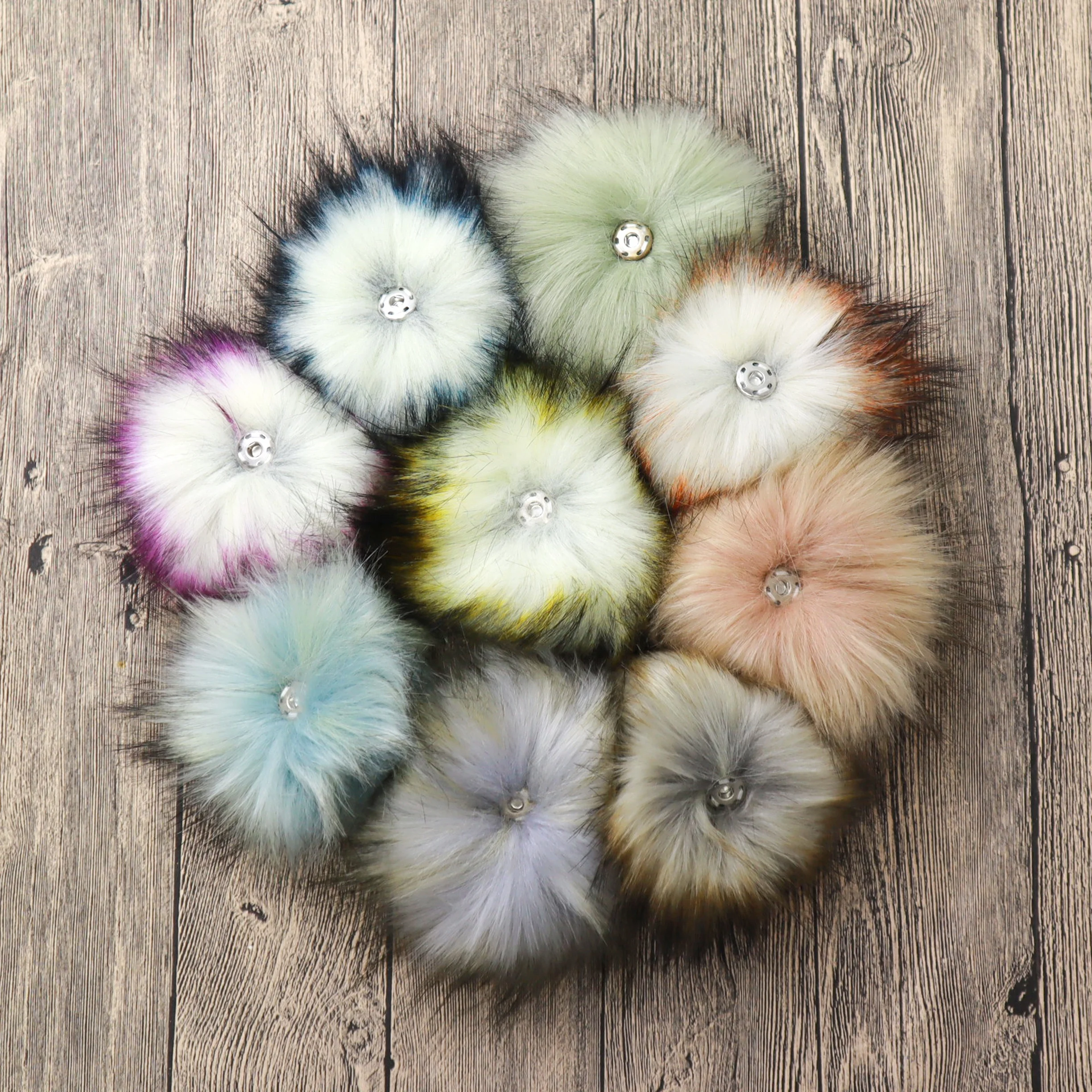 Faux Fur Pom Pom with Snap Buttons for Knitting Beanie Hats Fluffy Detachable Furry Balls Keychain Keyring Accessories