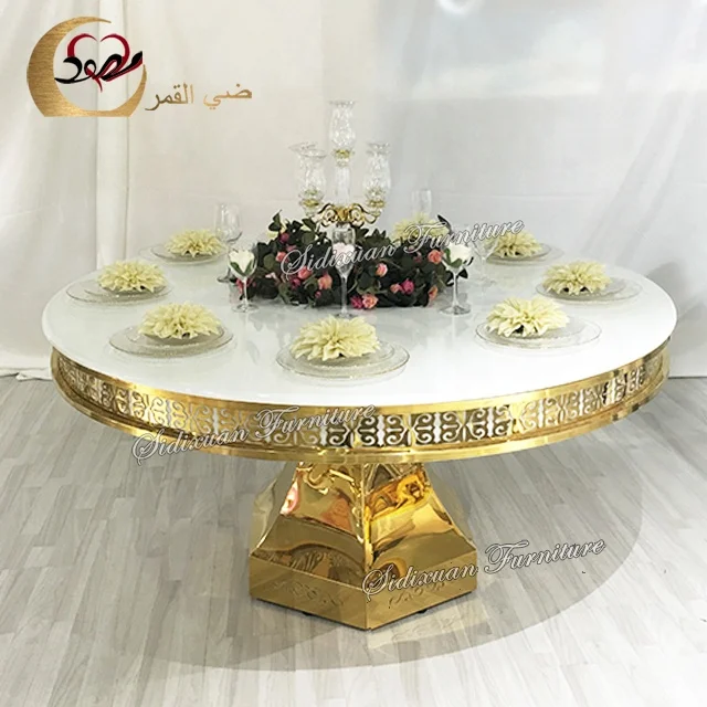Wedding stainless steel base large modern buffet dining round mdf table