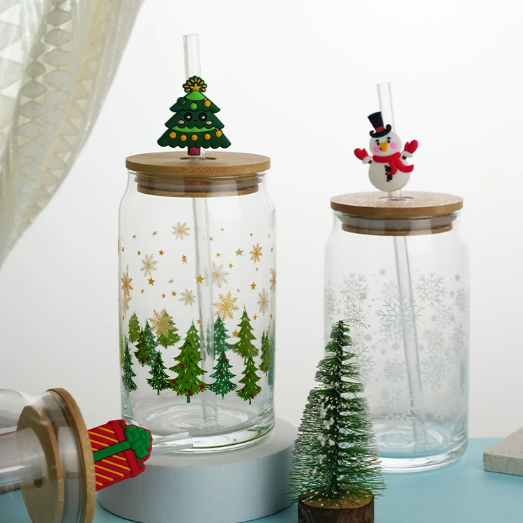 460ml  machine blown Christmas round jar with lid larges glass jar for drinking
