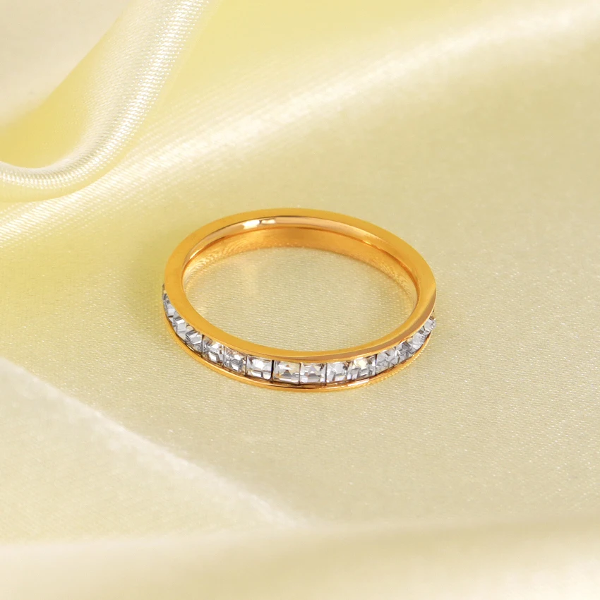 Minos Stainless Steel CZ Rings Tarnish Free Jewelry 18K Gold Plated Clear Zircon Ring Diamond Ring for Women