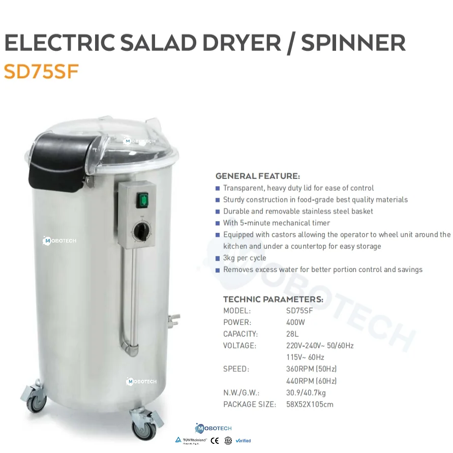 Commercial Automatic Salade Dryer Machine 28L Vegetables and Fruits Spinner Centrifugal Deoiling Machine Removing Water