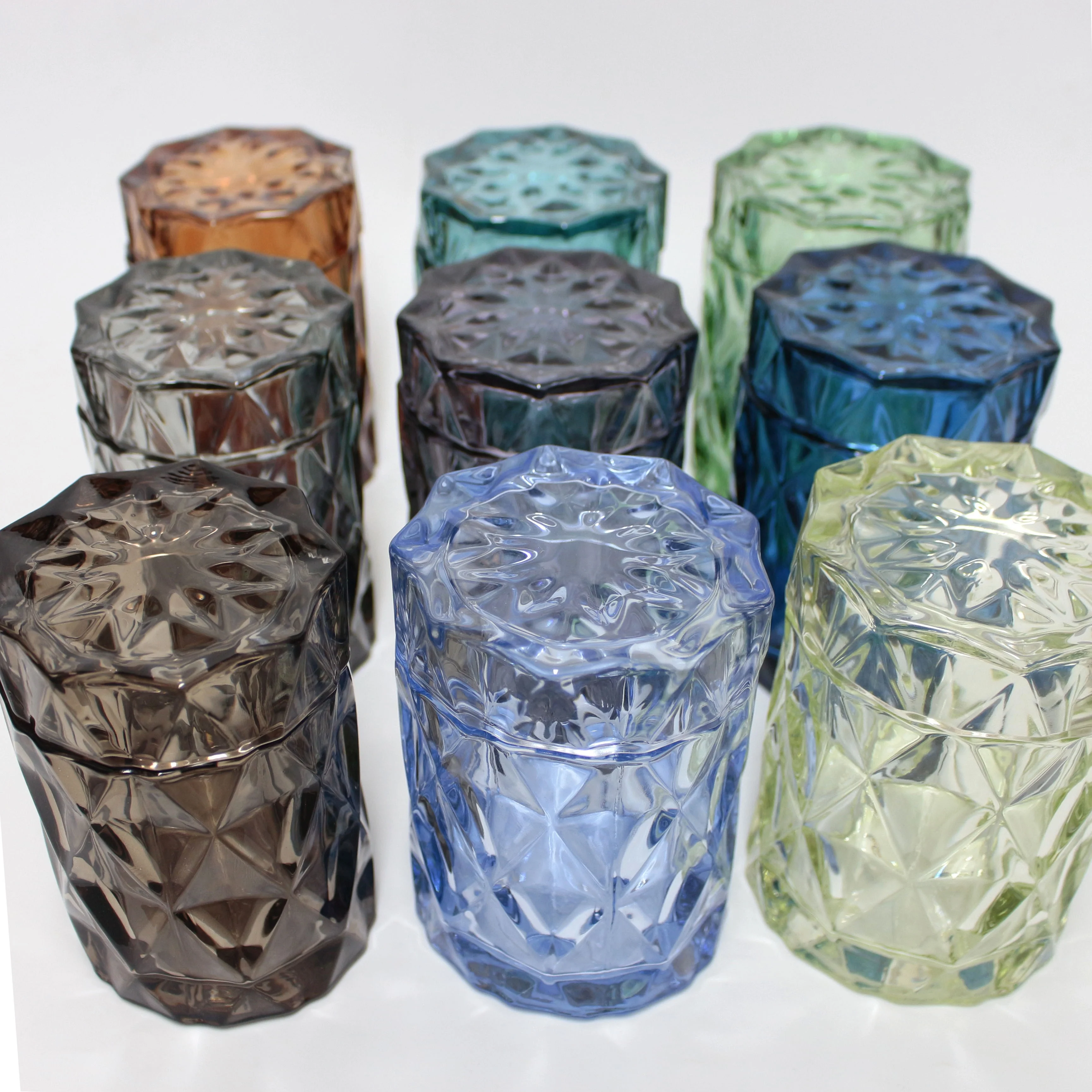 LANGXU luxury turquoise dark bule customized valentine Christmas scented wax glass candles jars with glass lid with high quality