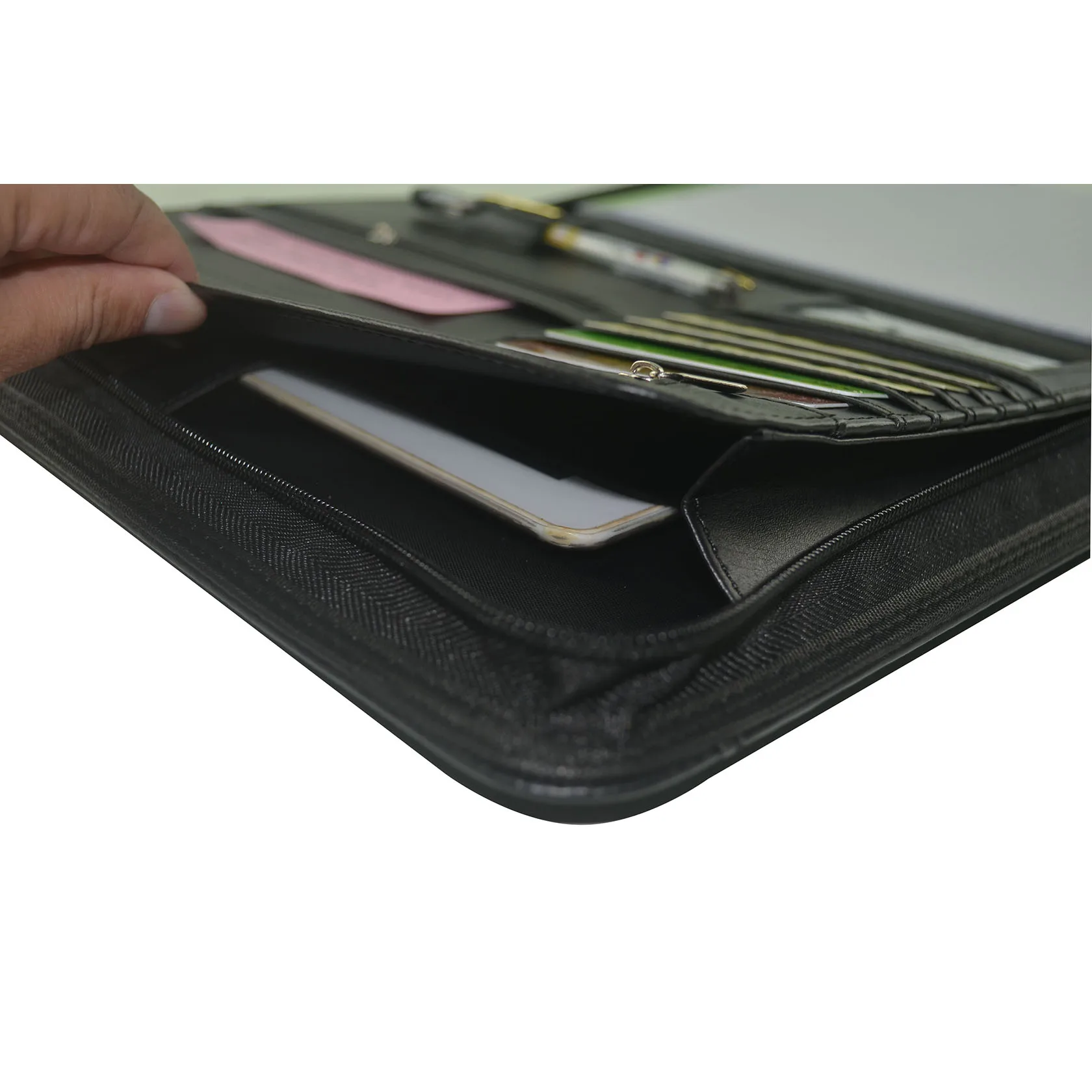 High Quality Custom A4 PU Leather Zippered Padfolio