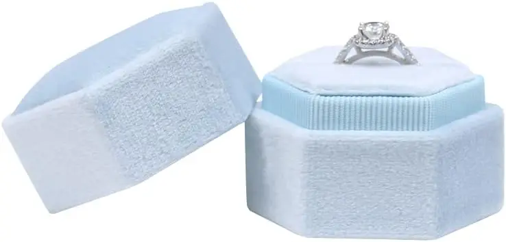 Wedding Ring Box For Engagement Double Ring Hexagon Jewelry Box Packaging Velvet Jewelry Ring Box