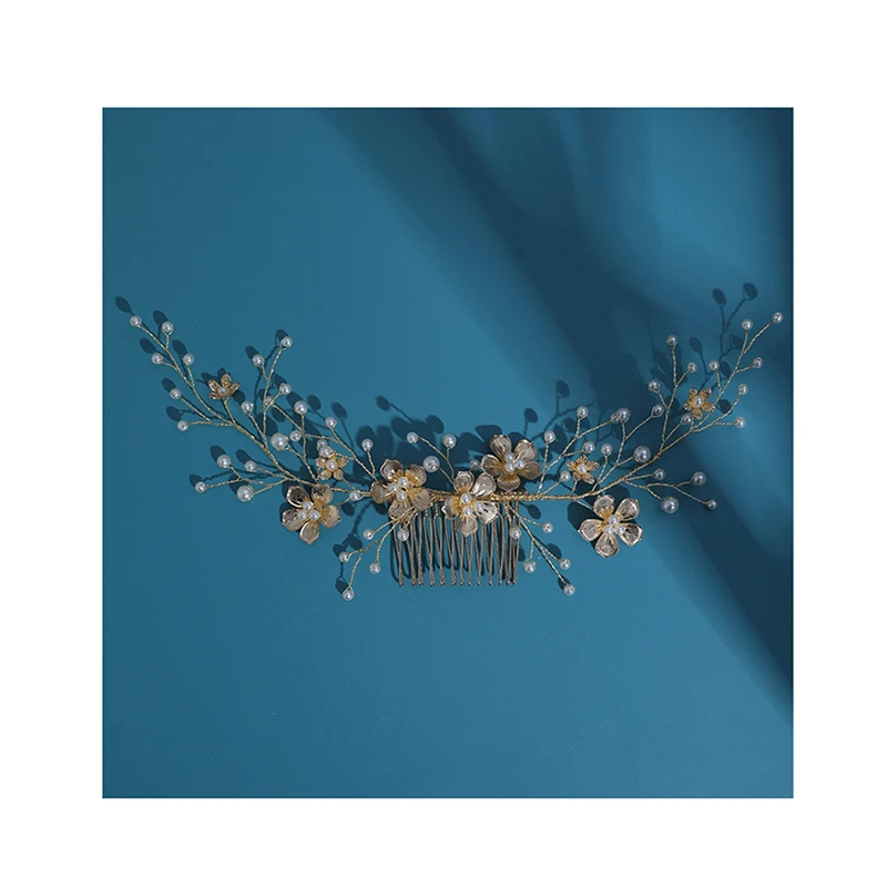 Bride Hair Accessories Metal Flower Handmade Pearl Hair Comb KC Gold Wedding Hair Comb