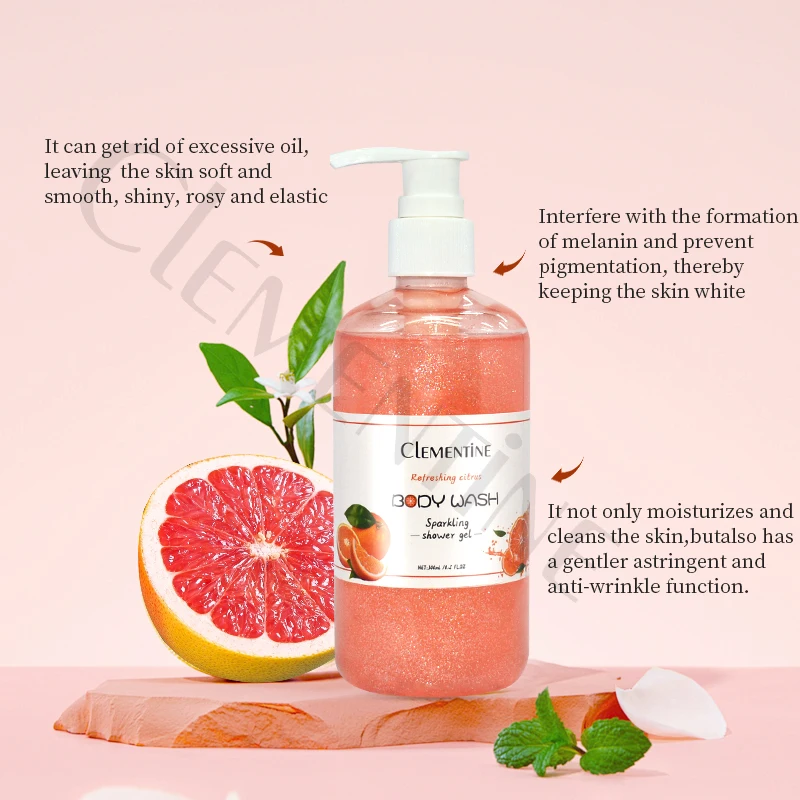 Private Label Shower Gel Manufacturer Fruit Skin Hydrating  Body Wash Scrub Exfoliating Lightening Whitening Shower Gel