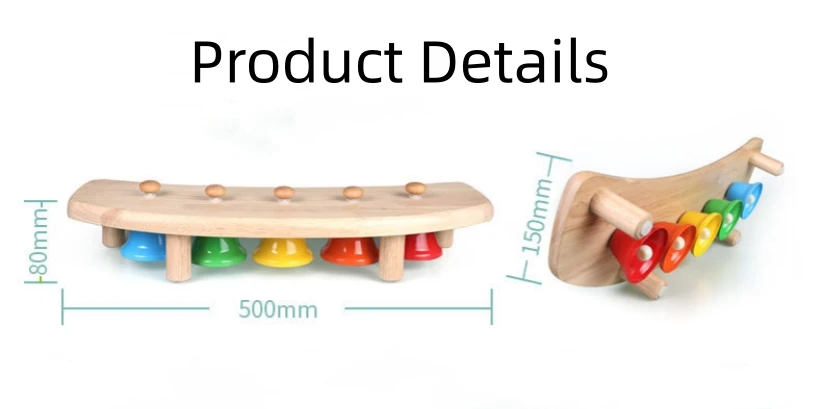 Hot Selling Kids Wooden Music Educational Toys Bells Percussion 5-Tone Bell With Wood Metal Bells Wholesale