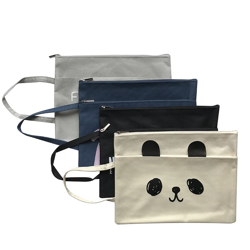 Factory Promotion Canvas Zip Top Closure Cartoons Black & White Panda Face Cosmetic Bag official zipper handbag