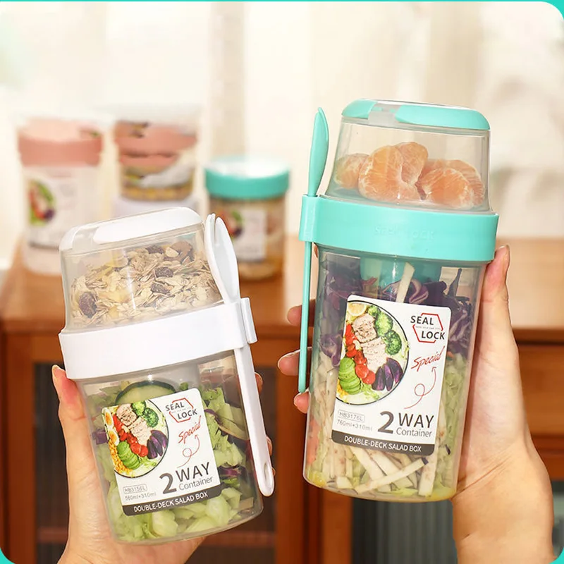 Double Layer Portable 2 Way To Go Cups Take Yogurt Breakfast Cup salad box with Topping Cereal or Oatmeal Container
