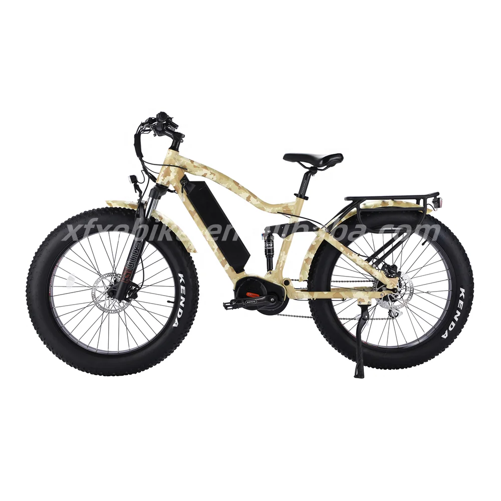 26*4.0 Fat Tire New Camo 48V 1000W M620 Mid Drive Full Suspension 25AH Electric Mountain Bike Ebike Bicycle