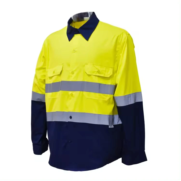 100% Cotton Long Sleeves Hi Vis t Shirt Safety Clothing Tape Reflective Yellow Shirt And Workwear Uniform For Unisex