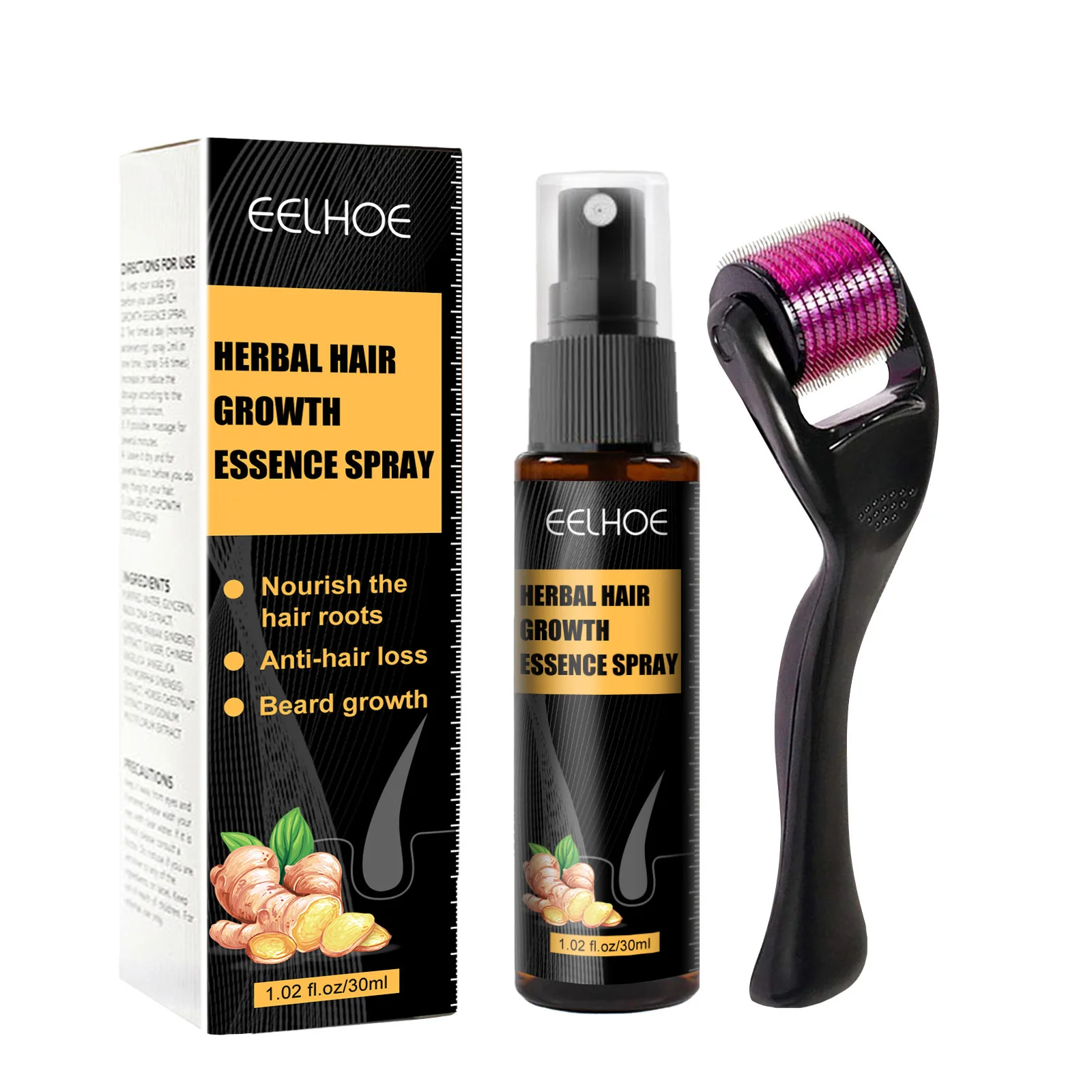 EELHOE Hair Care Serum Moisturizing Anti-hair Loss Scalp Repair Anti-breaking Ginger Scalp Treatment Herbal roller essential oil