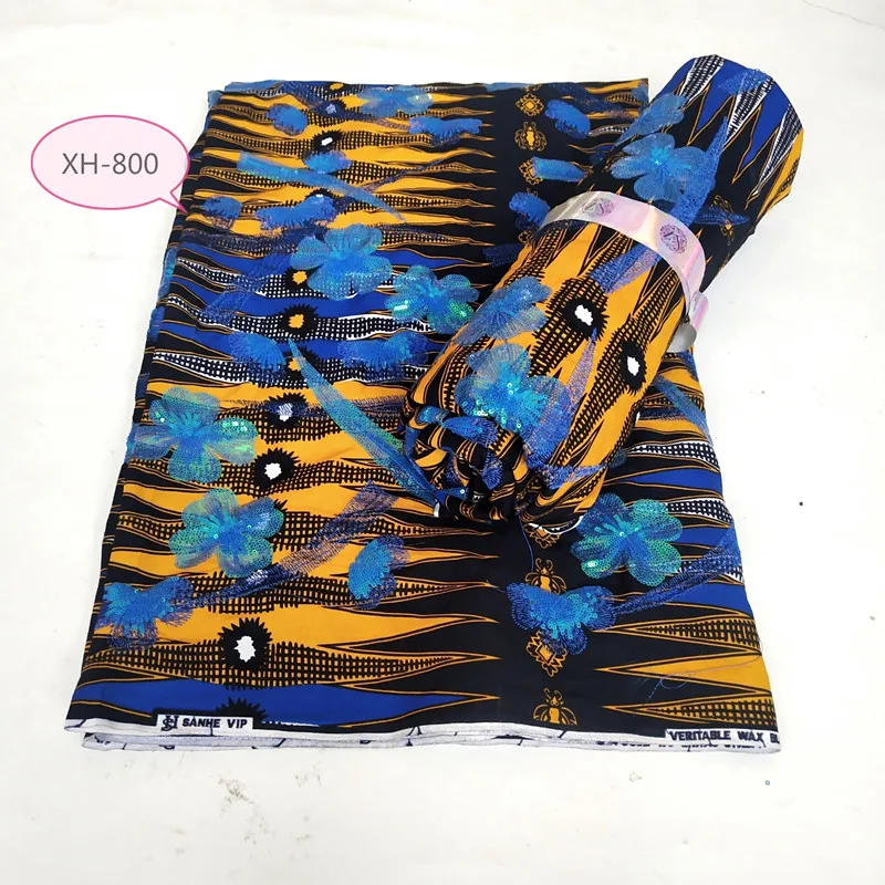 New African Full Sequins Wax Fabrics Nigeria Ankara Lace Printed Materials 6Yards/Pcs Sewing Dress