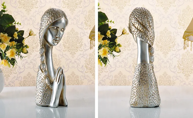 CREATIVE RESIN HOUSE ROOM TABLE TOP DECORATION PRAY HAND LONG HAIR HUMAN LADY GIRL STATUES FIGURINES SCULPTURES TOY DOLL CRAFT