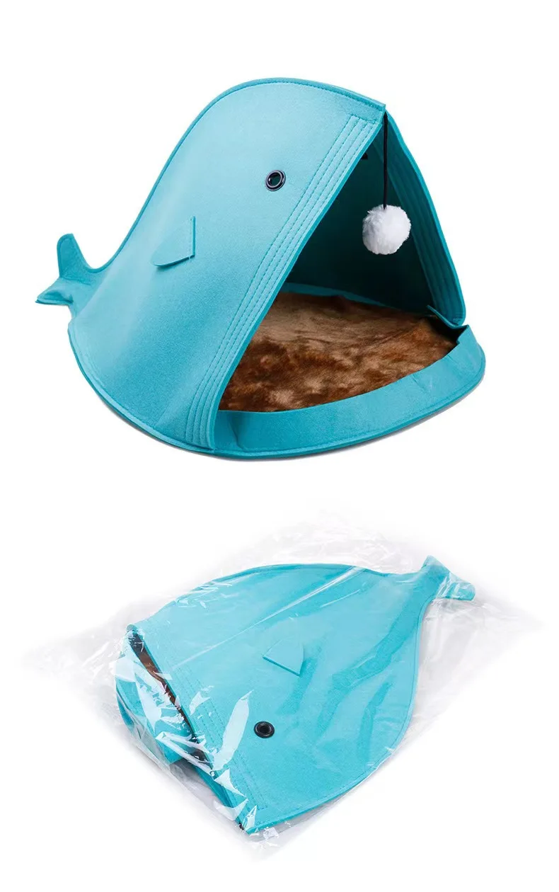 New Arrival Cartoon Creative Cat Kennel Ball Toys Detachable Foldable Felt Shark Dog Bed 4 Season Travel Bed Pets Cave Cat Bed