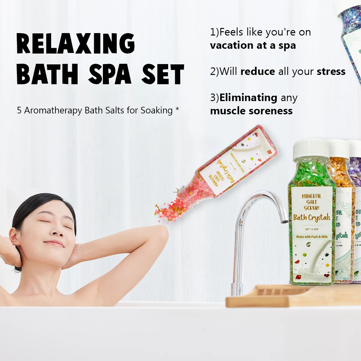 Factory Private Label Relaxing Vegan Lavender Organic Essential Oil Bath Salts with Flowers Accept Quick Shipment