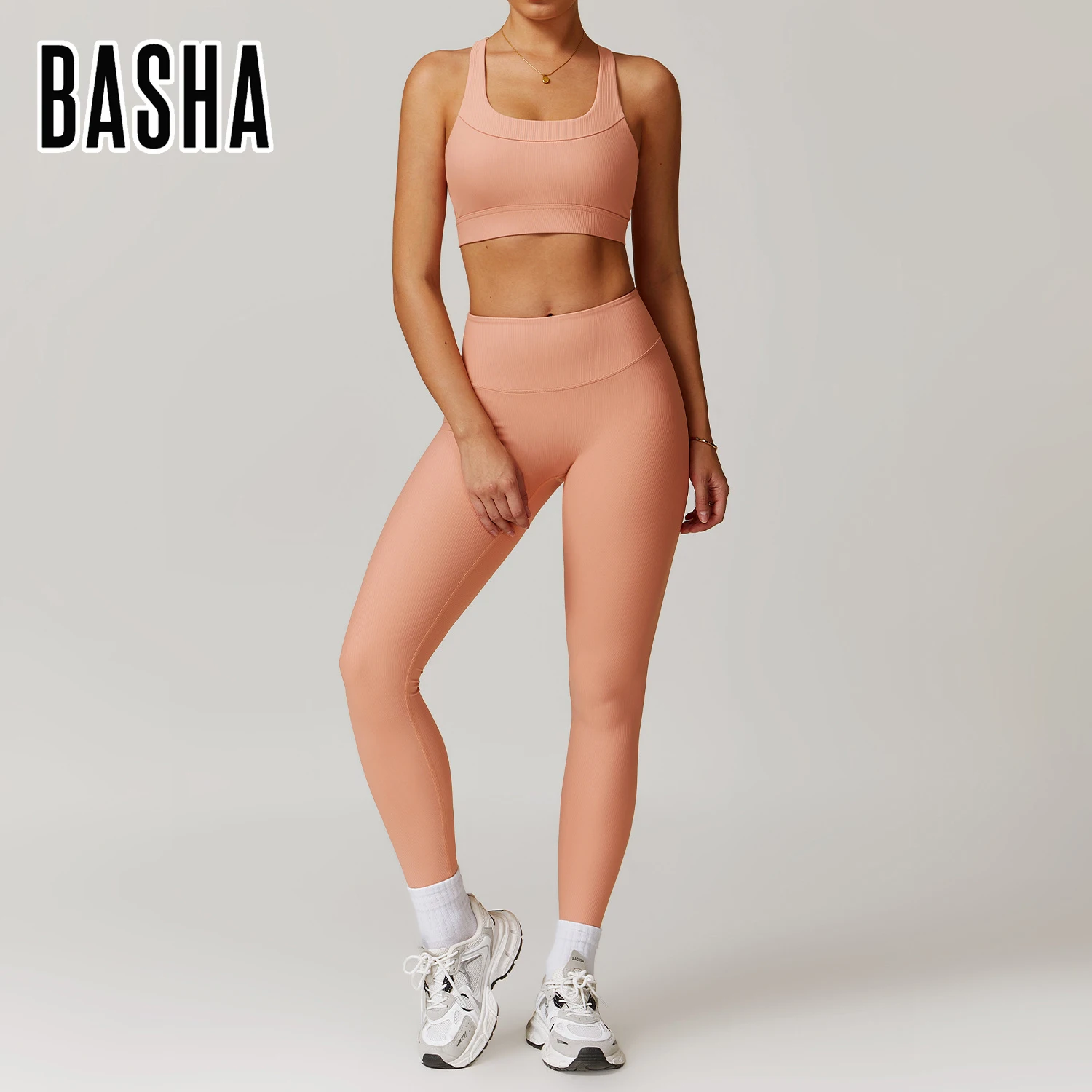 BASHAsports-TZ8883 Thread High Waist Beauty Back Yoga Set Casual Running Fitness Wear Women Quick Dry Tight Sports Set
