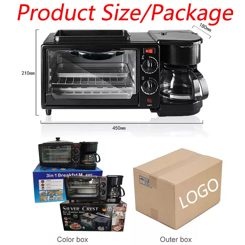 Automatic Cookware Multi Function Egg Cooker Sandwich Waffle Toaster Pizza 3 In 1 Mini Electric Oven Breakfast Station