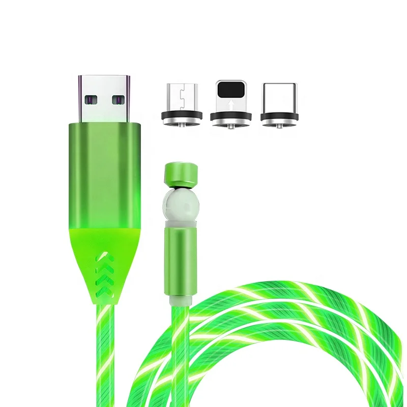  Лидер продаж usb светодиодный кабель 3 в 1 зарядный для телефона магнитный с вращением на 540