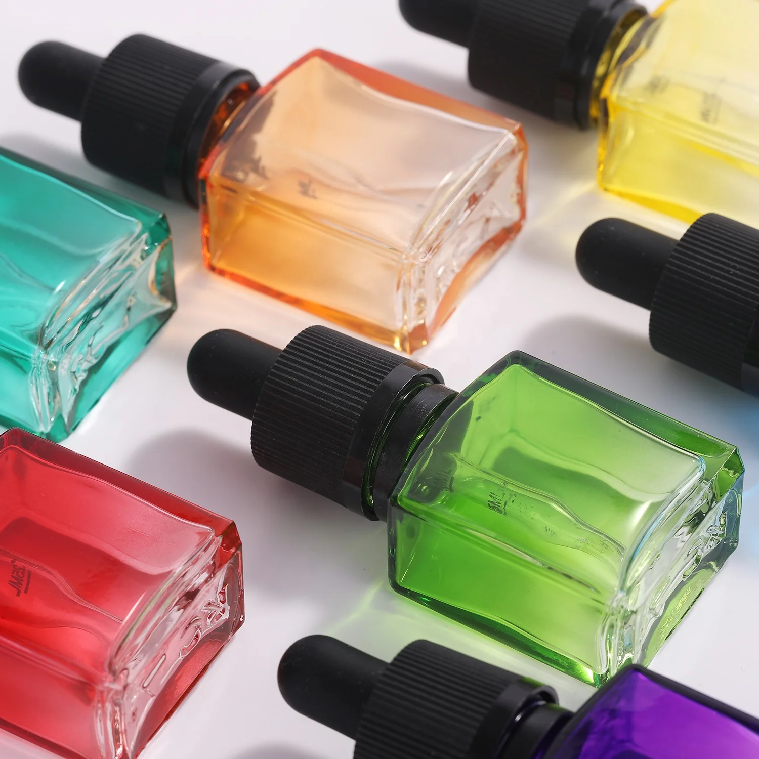 Hot Sale Push Button Clear Colored Square Perfume Amber Flat Glass Serum Dropper Bottles For Cuticle Essential Oil 50 100ml 4oz