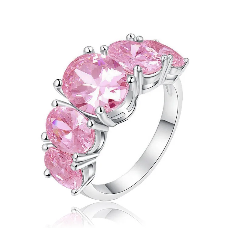 Fashion Ladies Cherry Blossom Pink Zircon Ring Ring Copper Silver Plated Jewelry