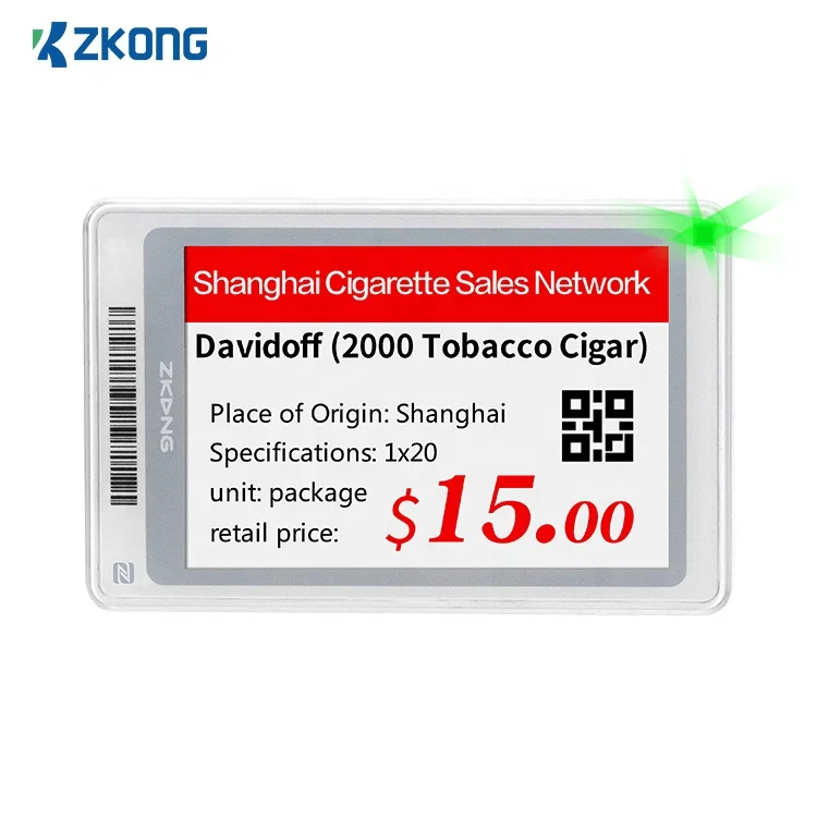 
Zkong High Quality Supermarket E-Ink Smart Room Temperature Esl Electronic Price Tag 
