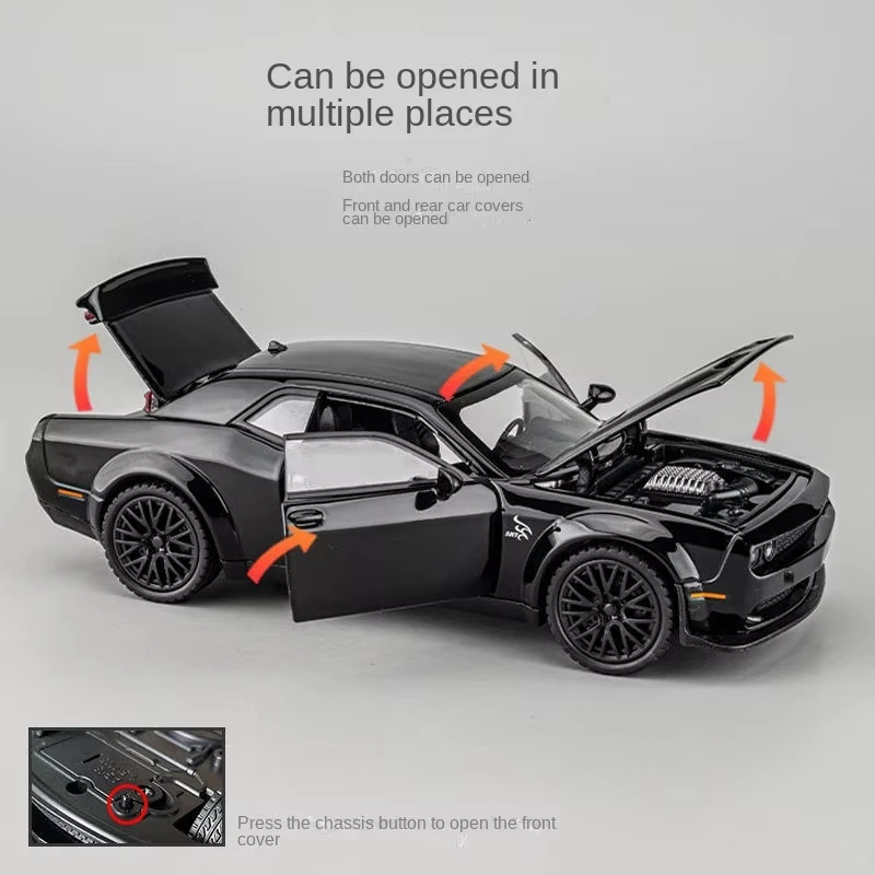 Custom logo SRT diecast 1:32 metal car shock absorber simulation sound and light pullback door open alloy car model