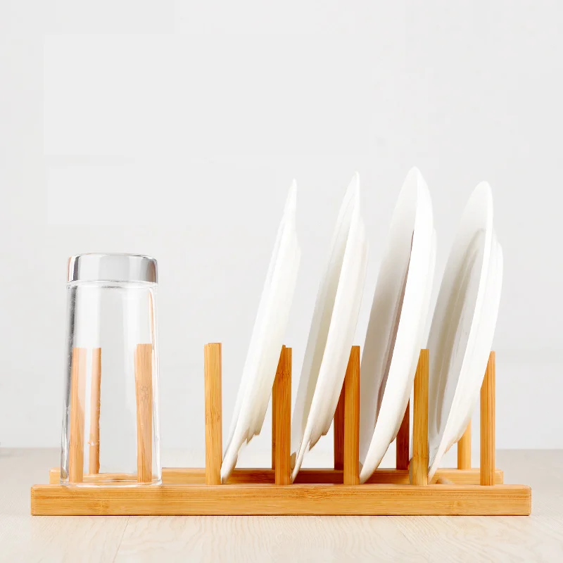 Eco-friendly Nature Bamboo Kitchen Dish Plate Bowl Cup Drying Rack Stand Drainer Storage Pot Lid Holder Organizer