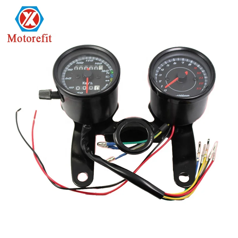 RTS 1Set Black Universal Motorcycle Speedometer Odometer Gauge 0 ~ 160 km/h 13000 rpm LED Backlight tachometer Instrument