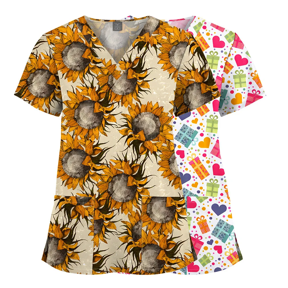 Custom Design Stretchy Colorful Designer Uniform Woman Medical Top Scrub Suit Scrubs Uniforms