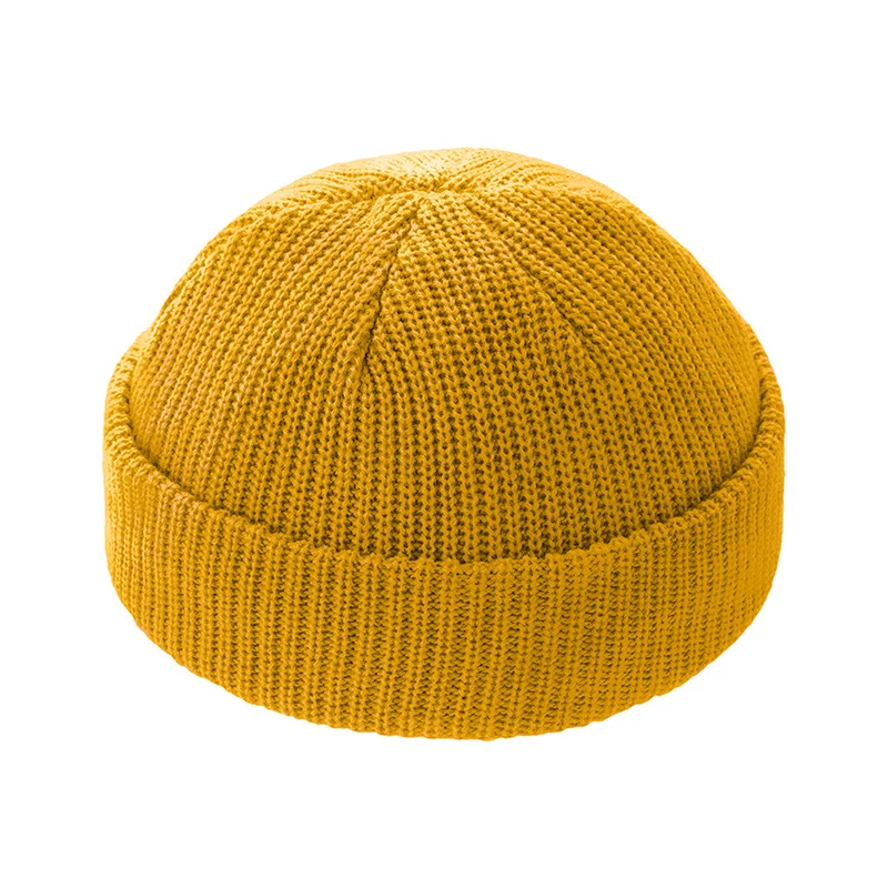 Stylish Hip Hop Yellow Candy Colorful Skull Beanie Streetwear Casual Tight Cuffed Solid Fisherman Beanie Hat