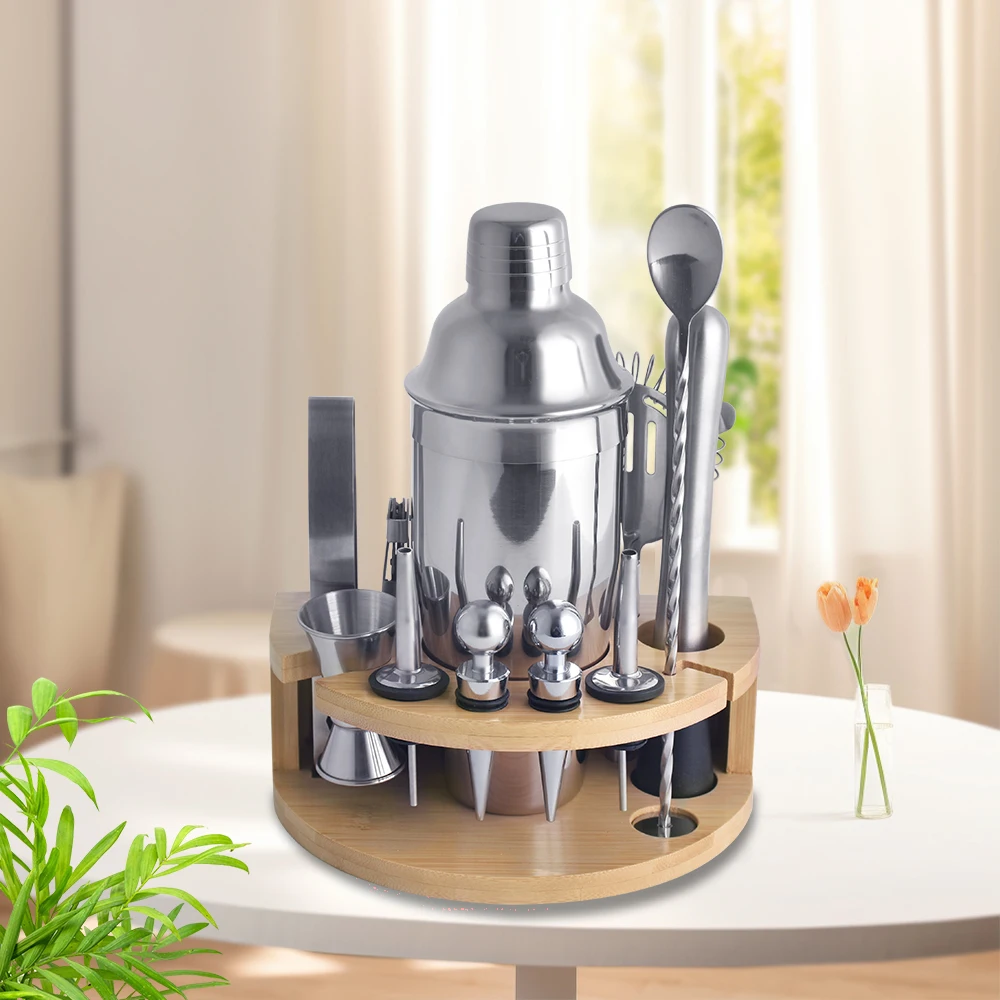 Chunda Bar Tools Kit Bartender Kit 12pcs Stainless Steel  700ml Cocktail Shaker Set with Stand Bar Set