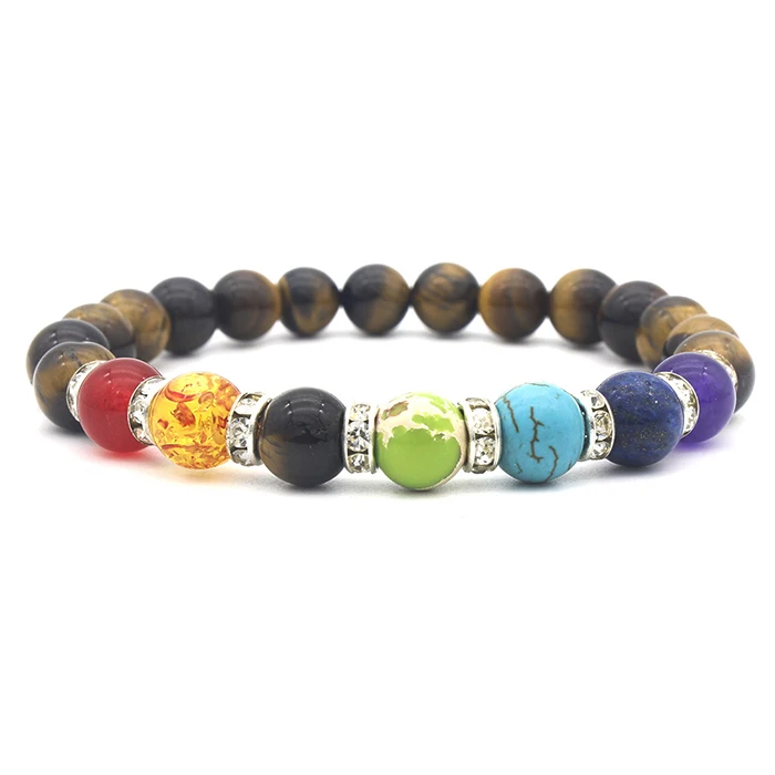 chakra handmade multi color 7 tiger eye natural healing bead stone bracelet