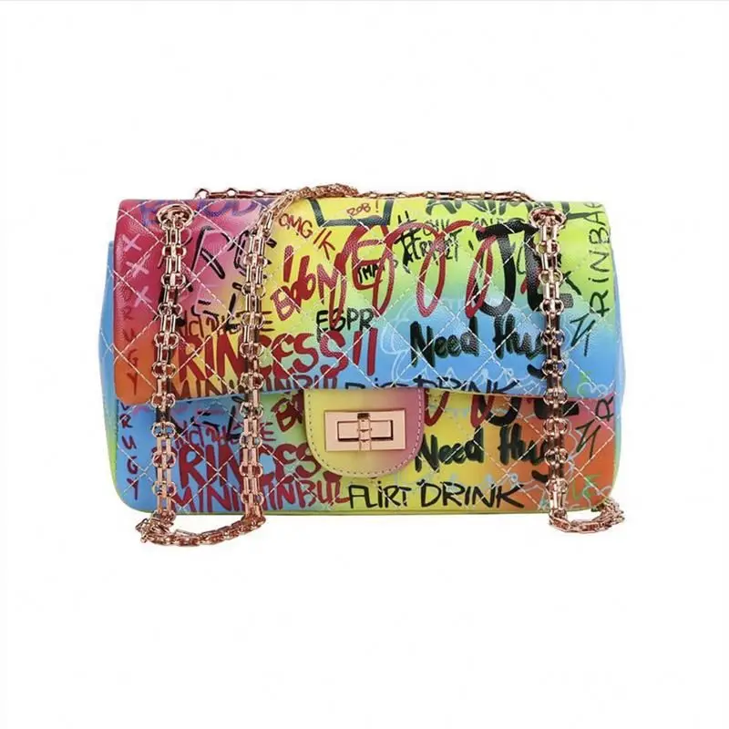 unique jelly purses candy chain bag women luxury handbags laser graffiti women bags handbag