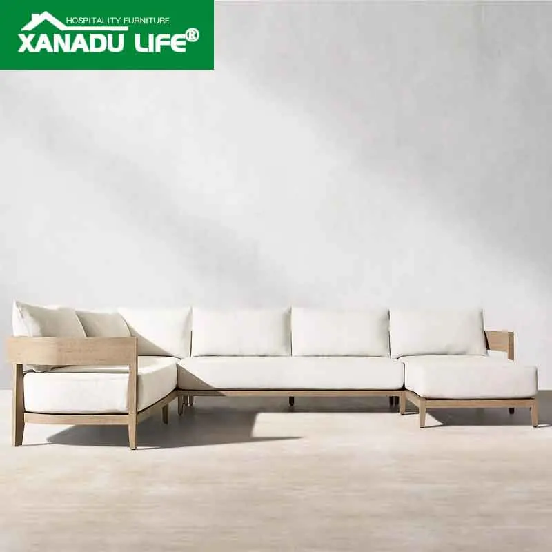 
Wood Modular Sofa Outdoor Couch Set All Weather Teak Sofa Luxury Sofa Set Waterproof Cruise Gazebo Resort Teak L Shape Lounge 