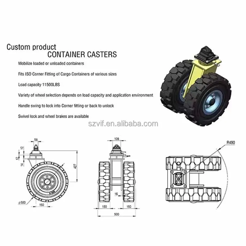 Heavy Dute Mold on Rubber Tire Casters ISO Shipping Container Moving Castor Wheels