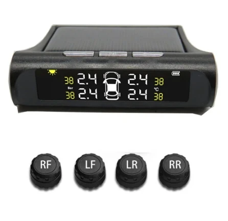 Universal Solar Energy 433 MHz Wireless TPMS for Cars 24-hour Tire Pressure & Temperature Alarm Flat Tire Detection Feature