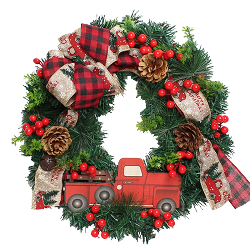 Cross Border Christmas Garland Red Truck Buffalo Plaid Garland Plaid Garland Decoration Christmas Gift
